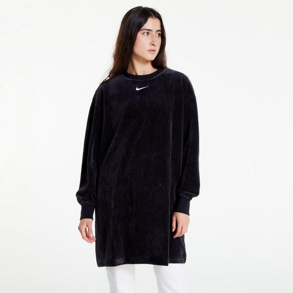 Šaty Nike Sportswear Women's Velour Long Sleeve Crew Dress Black/ Sail