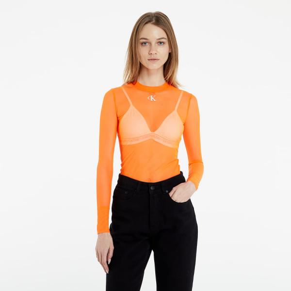 Top CALVIN KLEIN JEANS Calvin Klein Jeans Mesh High Neck Long-Sleeved Top Shocking Orange M