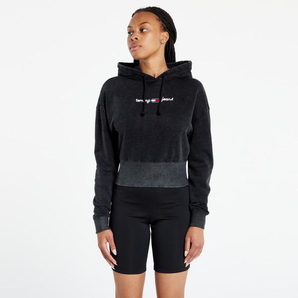Dámská mikina TOMMY JEANS Crop Homespun Linear Hoodie Black