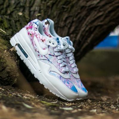 Nike W Air Max 1 Print (Cherry Blossom) White/ White-University Blue