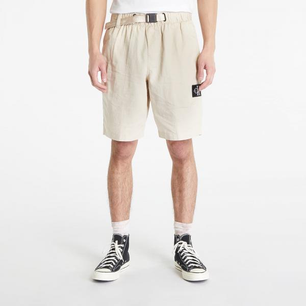 Calvin Klein Jeans Linen Belted Shorts Beige