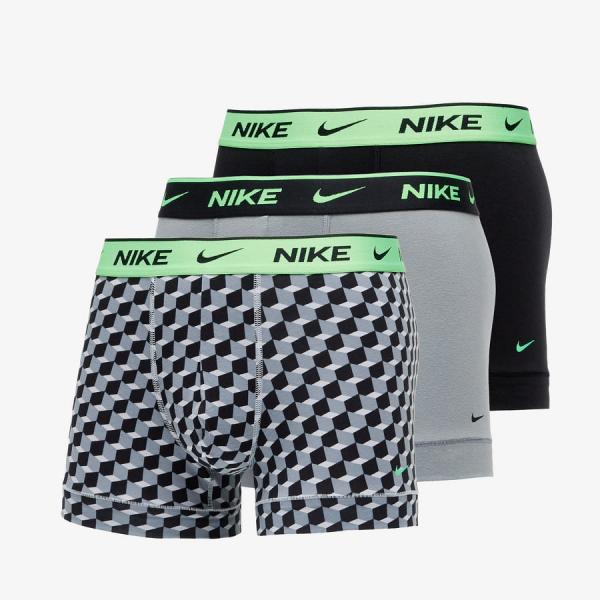 Nike Everyday Cotton Stretch Trunk 3 Pack Geo Block Print/ Cool Grey/ Black