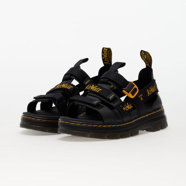 Dr. Martens Pearson II Multi Strap Sandal Black Lustre Coated Leather & Black/ Dms Yellow Airwair Webbing