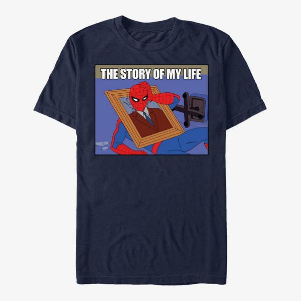Tričko Merch Marvel Spider-Man Classic - Life Story Men's T-Shirt Navy Blue XL