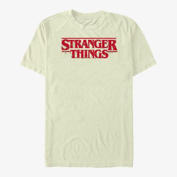 Queens Netflix Stranger Things - Christmas Lights Logo Men's T-Shirt Natural