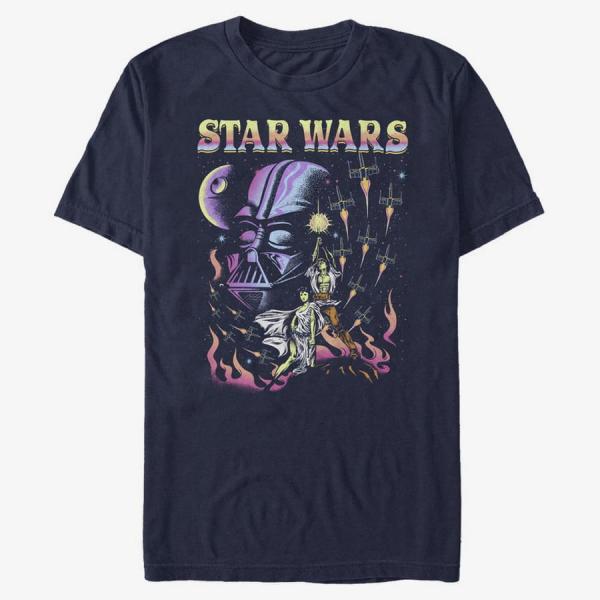 Tričko Merch Star Wars: A New Hope - Blacklight Dark Side Men's T-Shirt Navy Blue XXXL