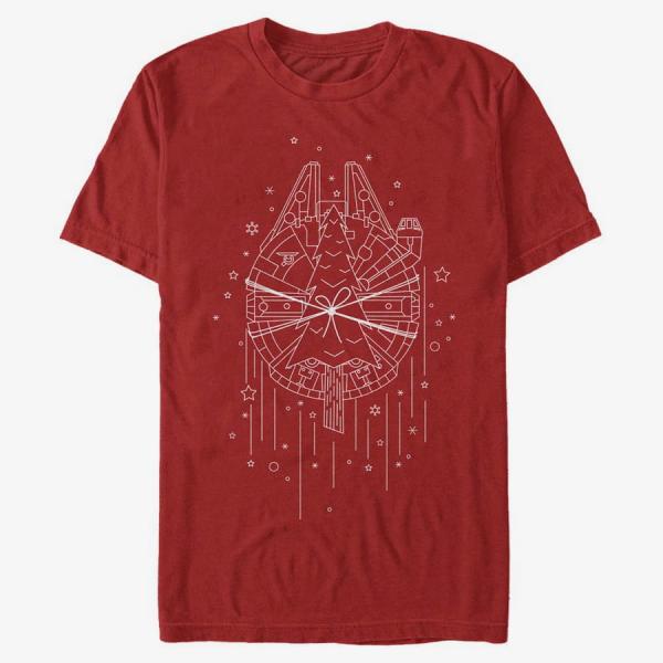 Tričko Merch Star Wars: Classic - Falcon Christmas Line Art Men's T-Shirt Red XXXL