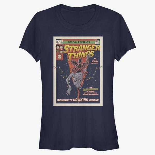Queens Netflix Stranger Things - Comic Cover Women's T-Shirt Navy Blue