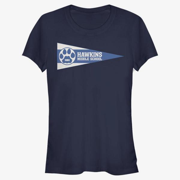 Tričko Merch Netflix Stranger Things - Hawkins Pennant Flag Women's T-Shirt Navy Blue M