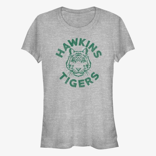 Tričko Merch Netflix Stranger Things - Hawkins Tigers Green Women's T-Shirt Heather Grey M