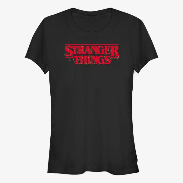 Queens Netflix Stranger Things - Christmas Lights Logo Women's T-Shirt Black