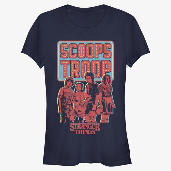 Tričko Merch Netflix Stranger Things - Scoop Troop Women's T-Shirt Navy Blue L