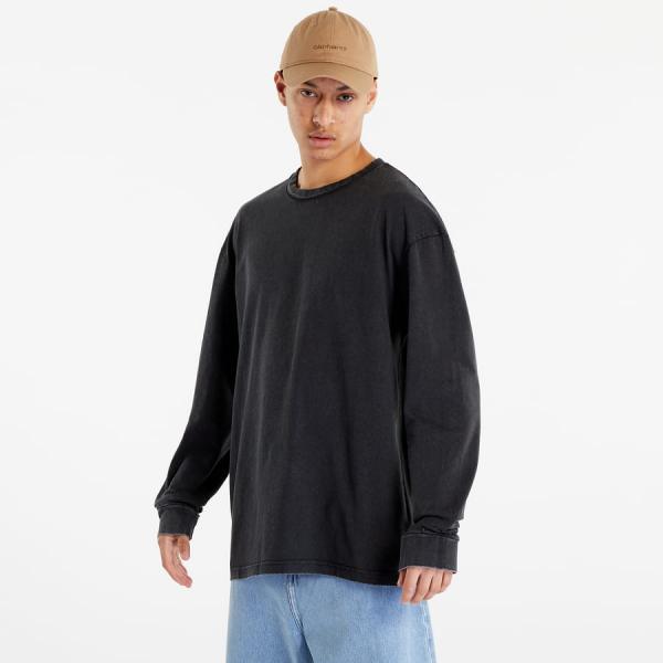 Tričko Urban Classics Heavy Boxy Acid Wash Longsleeve Black XXXL