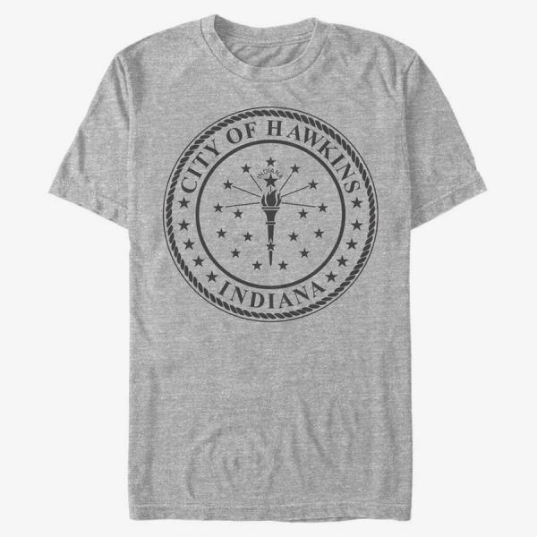 Tričko Merch Netflix Stranger Things - Hawkins City Seal Unisex T-Shirt Heather Grey S