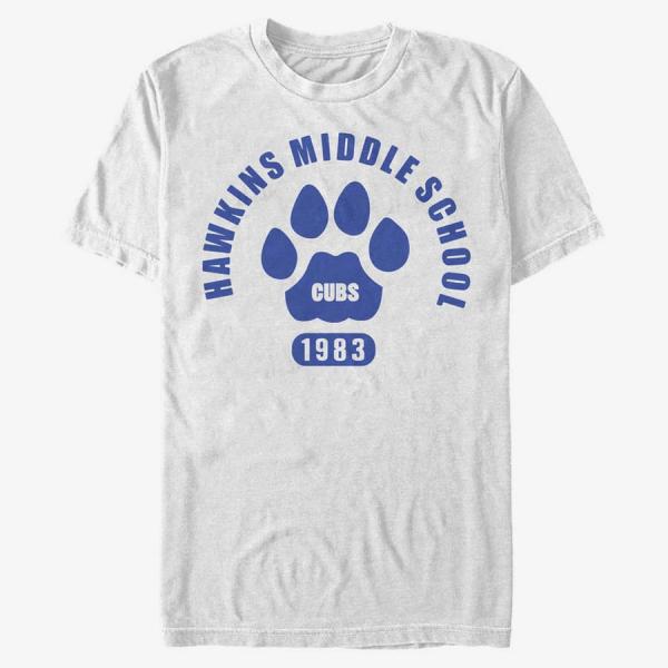 Tričko Merch Netflix Stranger Things - Hawkins Cubs Paw Emblem Unisex T-Shirt White M