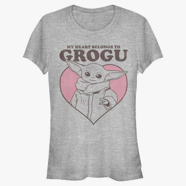 Queens Star Wars: The Mandalorian - MY HEART BELONGS TO GROGU Women's T-Shirt Heather Grey