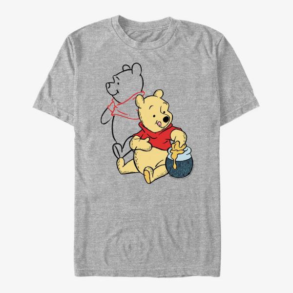 Tričko Merch Disney Winnie The Pooh - Pooh Line art Unisex T-Shirt Heather Grey M