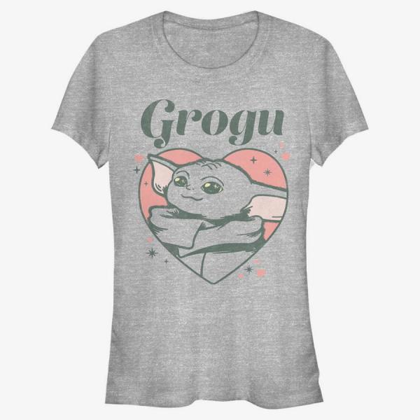 Queens Star Wars: The Mandalorian - GROGU HEART Women's T-Shirt Heather Grey
