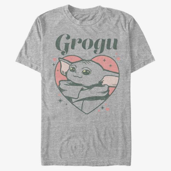 Tričko Merch Star Wars: The Mandalorian - GROGU HEART Unisex T-Shirt Heather Grey L