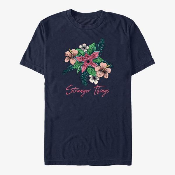 Tričko Merch Netflix Stranger Things - Floral Things Unisex T-Shirt Navy Blue XL
