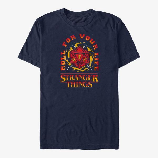 Tričko Merch Netflix Stranger Things - Fire and Dice Unisex T-Shirt Navy Blue M