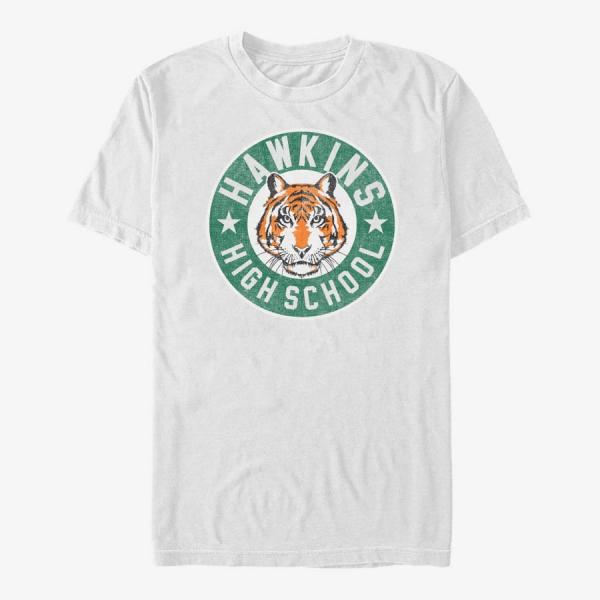 Queens Netflix Stranger Things - Hawkins High Tiger Emblem Unisex T-Shirt White