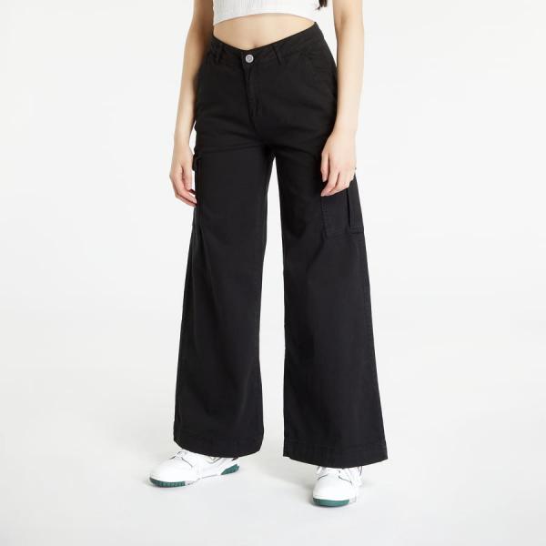 Kalhoty Urban Classics Ladies High Waist Wide Leg Twill Cargo Pants Black W30