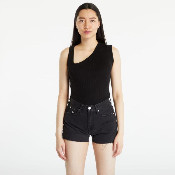 Tílko Urban Classics Ladies Rib Knit Asymmetric Top Black XS