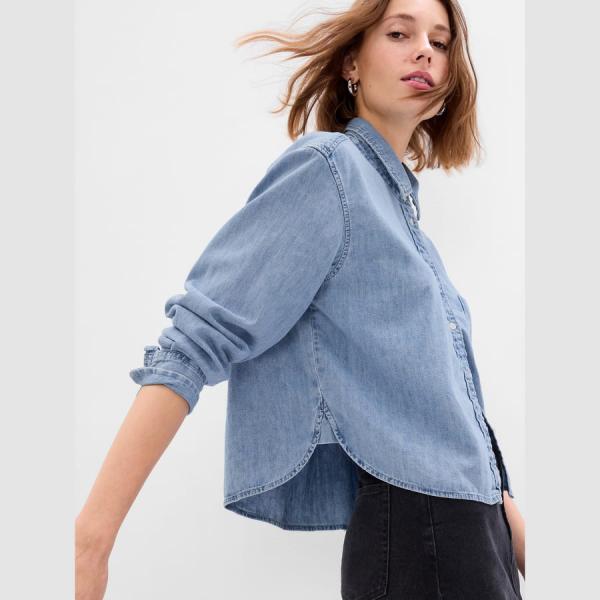 GAP Ls Cropped Denim Shirt - Lt Sanford Light Wash