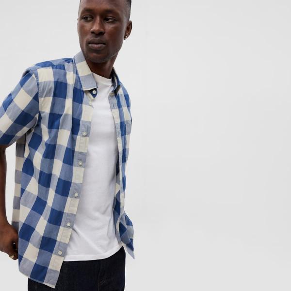 Košile GAP Ss Poplin Blue Checker S