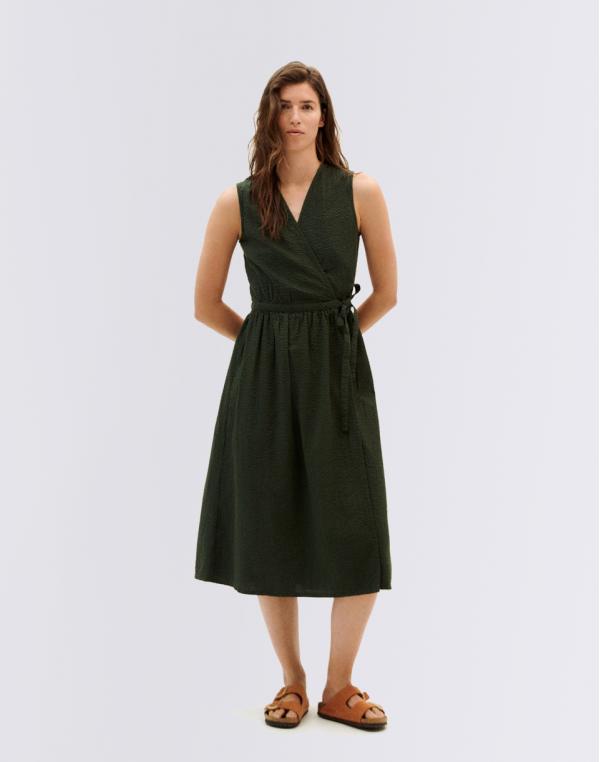 Thinking MU Green Seersucker Checks Amapola Dress DARK GREEN XS