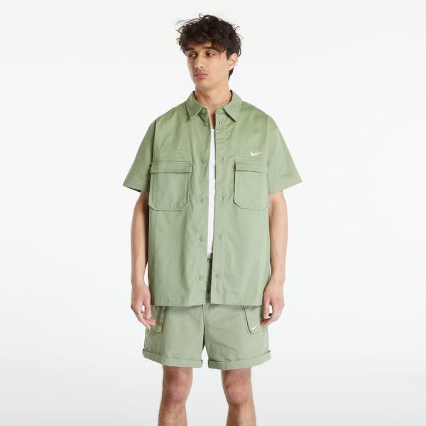 Nike Life Men's Woven Military Short-Sleeve Button-Down Shirt Oil Green/ White
