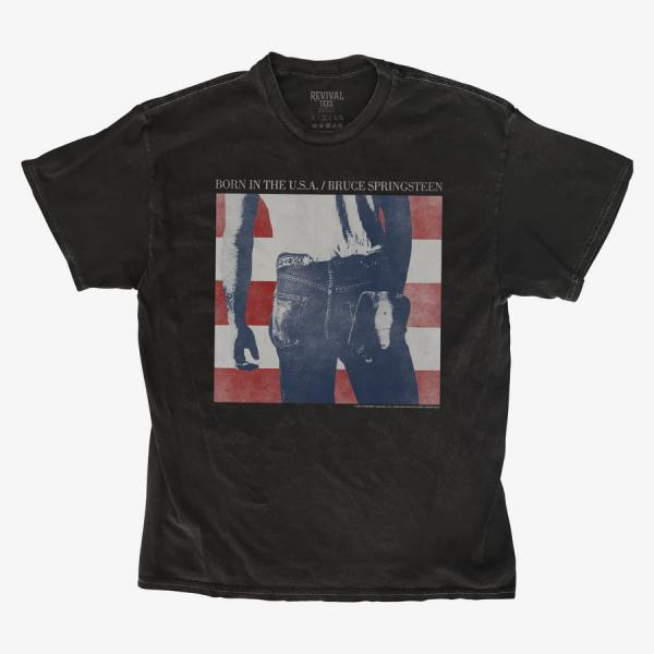 Tričko Merch Revival Tee - Bruce Springsteen Distressed Born In The USA Album Cover Unisex T-Shirt Black M