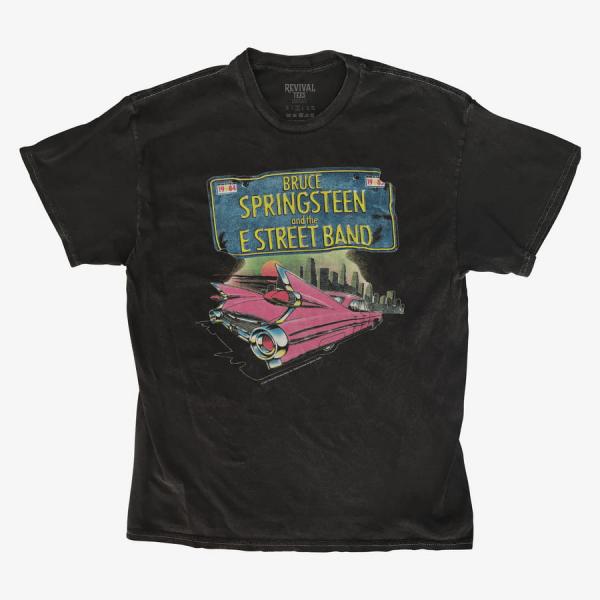 Queens Revival Tee - Bruce Springsteen The E Street Band Rising Retro Car Unisex T-Shirt Black