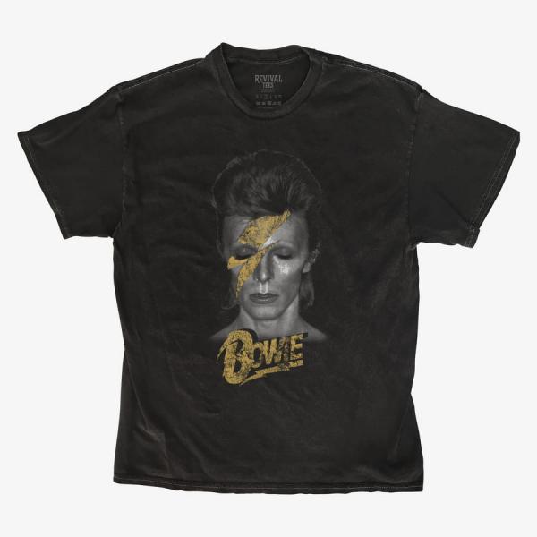 Queens Revival Tee - David Bowie Aladdin Sane Gold Unisex T-Shirt Black