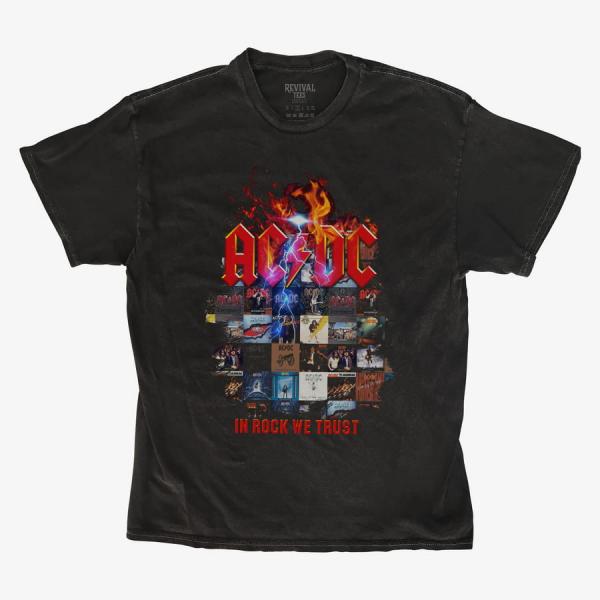 Queens Revival Tee - ACDC In Rock We Trust Album Cover Unisex T-Shirt Black