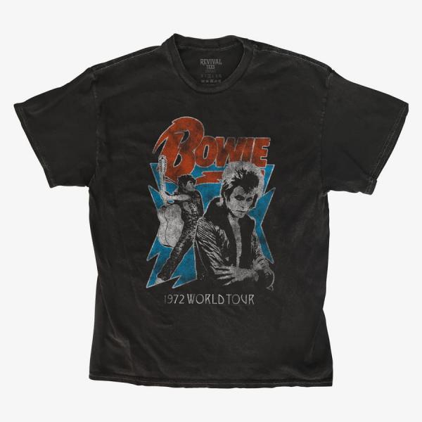 Tričko Merch Revival Tee - David Bowie 1972 World Tour Unisex T-Shirt Black S
