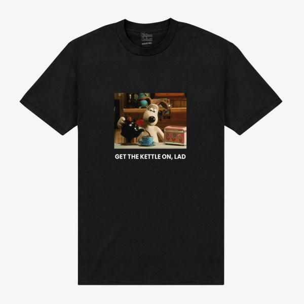 Tričko Merch WALLANCE AND GROMIT - get-the-kettle-on-lad-gromit Unisex T-Shirt Black S