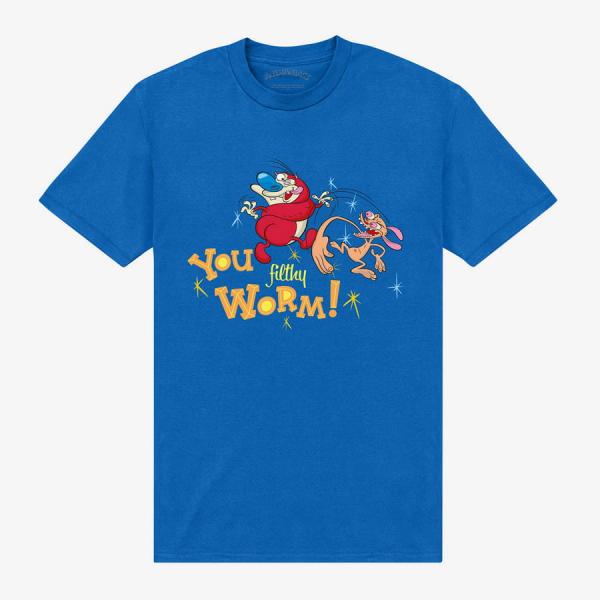 Tričko Merch Park Agencies - Ren & Stimpy You Worm Unisex T-Shirt Royal Blue XXXXL