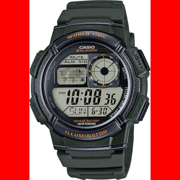 Hodinky Casio AE 1000W-3AVEF olivové / černé