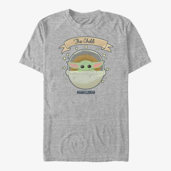 Tričko Merch Star Wars: The Mandalorian - Baby Chibi Unisex T-Shirt Heather Grey XL