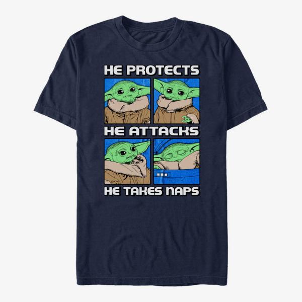 Tričko Merch Star Wars: The Mandalorian - Protect Attack Nap Unisex T-Shirt Navy Blue M
