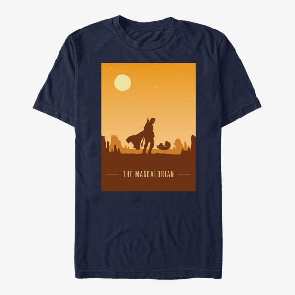 Tričko Merch Star Wars: The Mandalorian - Mando and Child Poster Unisex T-Shirt Navy Blue XXXL