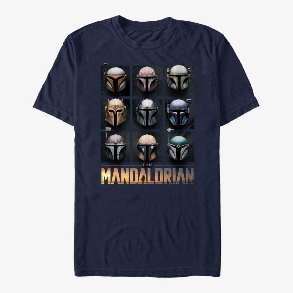 Tričko Merch Star Wars: The Mandalorian - Mando Helmet Boxup Unisex T-Shirt Navy Blue S