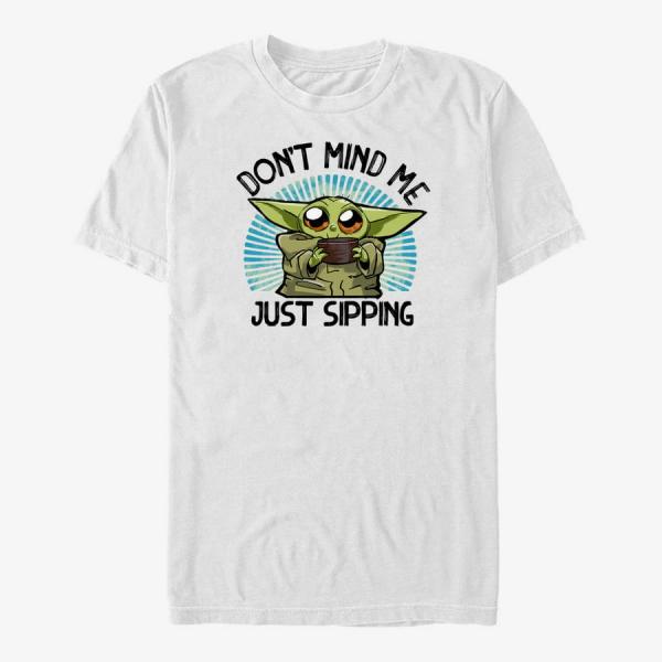 Tričko Merch Star Wars: The Mandalorian - Just Sipping Unisex T-Shirt White XXXL