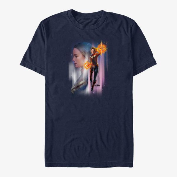 Tričko Merch Captain Marvel: Movie - Captain Marvel Galaxy Unisex T-Shirt Navy Blue S