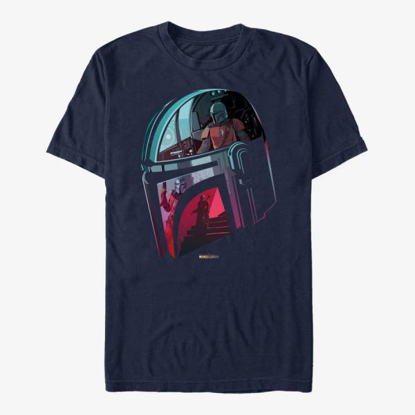 Tričko Merch Star Wars: The Mandalorian - Helmet Explanation Unisex T-Shirt Navy Blue XXL