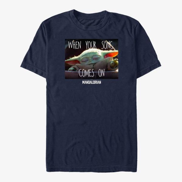Tričko Merch Star Wars: The Mandalorian - Song Meme Unisex T-Shirt Navy Blue XXXL