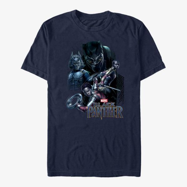 Tričko Merch Marvel Black Panther: Movie - Warriors Unisex T-Shirt Navy Blue S