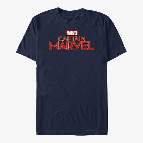 Tričko Merch Captain Marvel: Movie - Captain Marvel Film Logo Unisex T-Shirt Navy Blue L